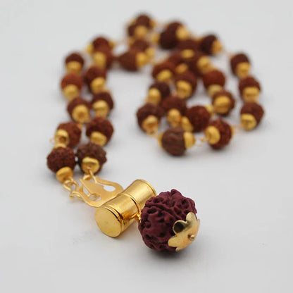 Macadve™ Mahakal Tabiz Damru Trishul Locket With Rudraksha Golden Cap Mala for Men and Women (Buy 1 Get 1 FREE)