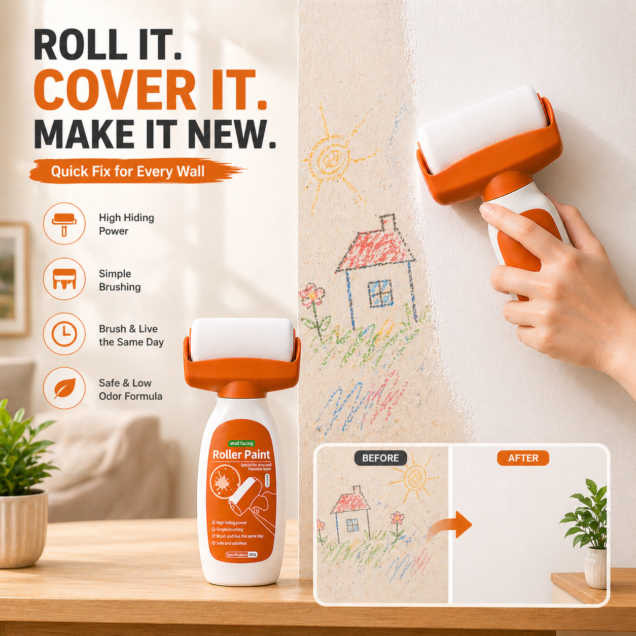 Wall Repair Roller Paint Tool for Quick Wall Touch-Ups