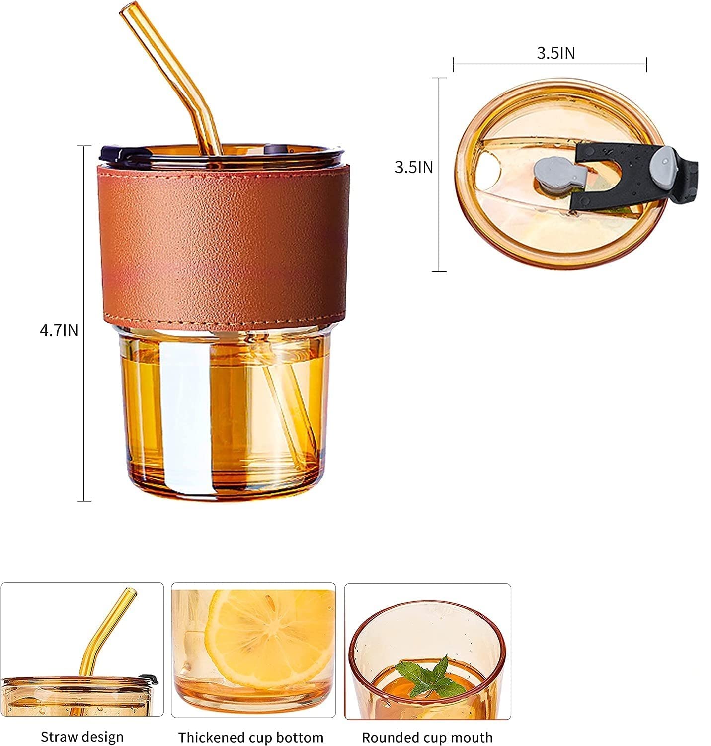 Leather Sleeve Glass Mug – Reusable Coffee Cup with Straw
