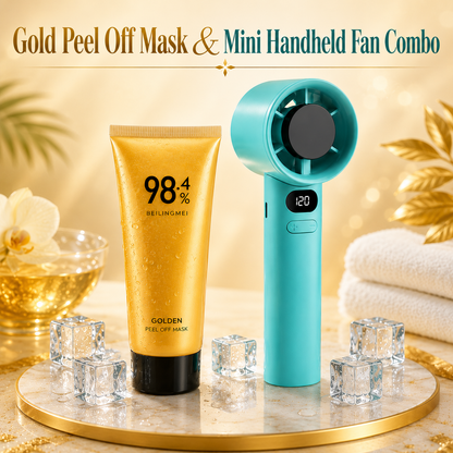 Gold Peel Off Mask & Mini Handheld Fan Combo