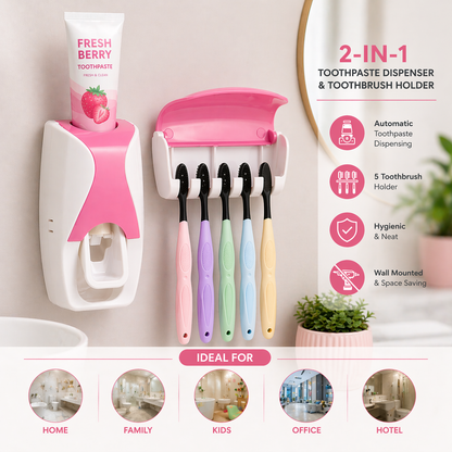 Wall Mounted Toothpaste Dispenser & Toothbrush Holder