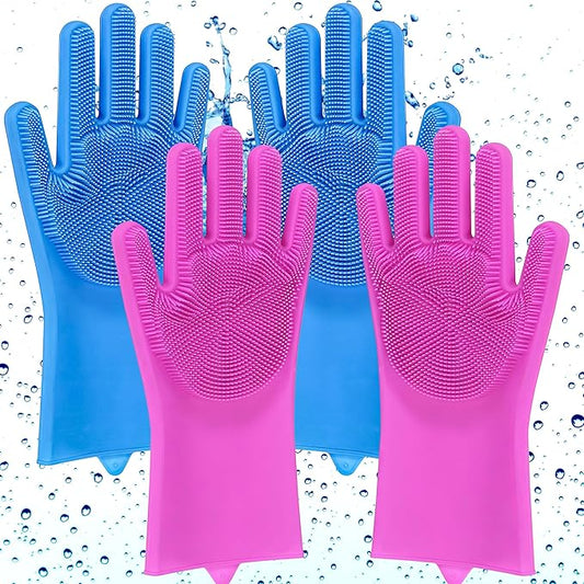 Silicone Dishwashing Gloves with Scrubber – Multipurpose Kitchen Cleaning Gloves