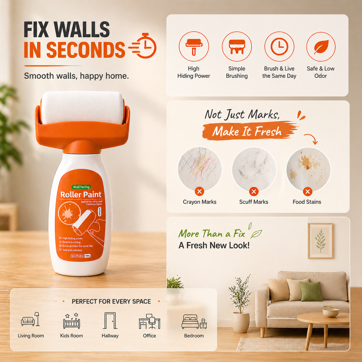 Wall Repair Roller Paint Tool for Quick Wall Touch-Ups