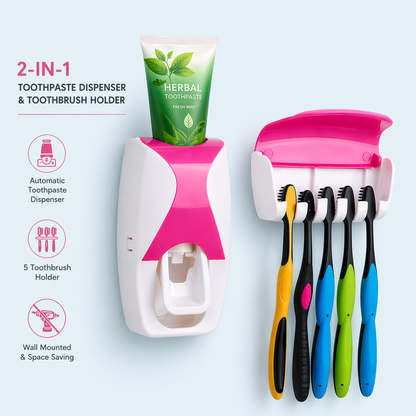 Wall Mounted Toothpaste Dispenser & Toothbrush Holder
