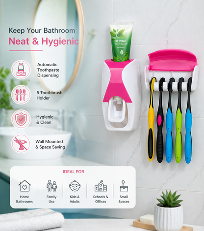 Wall Mounted Toothpaste Dispenser & Toothbrush Holder
