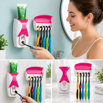 Wall Mounted Toothpaste Dispenser & Toothbrush Holder