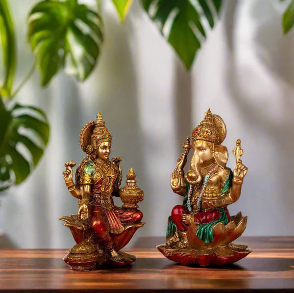 Macadve™ Lakshmi Ganesha Murti in Antique Finish - 7 Inch