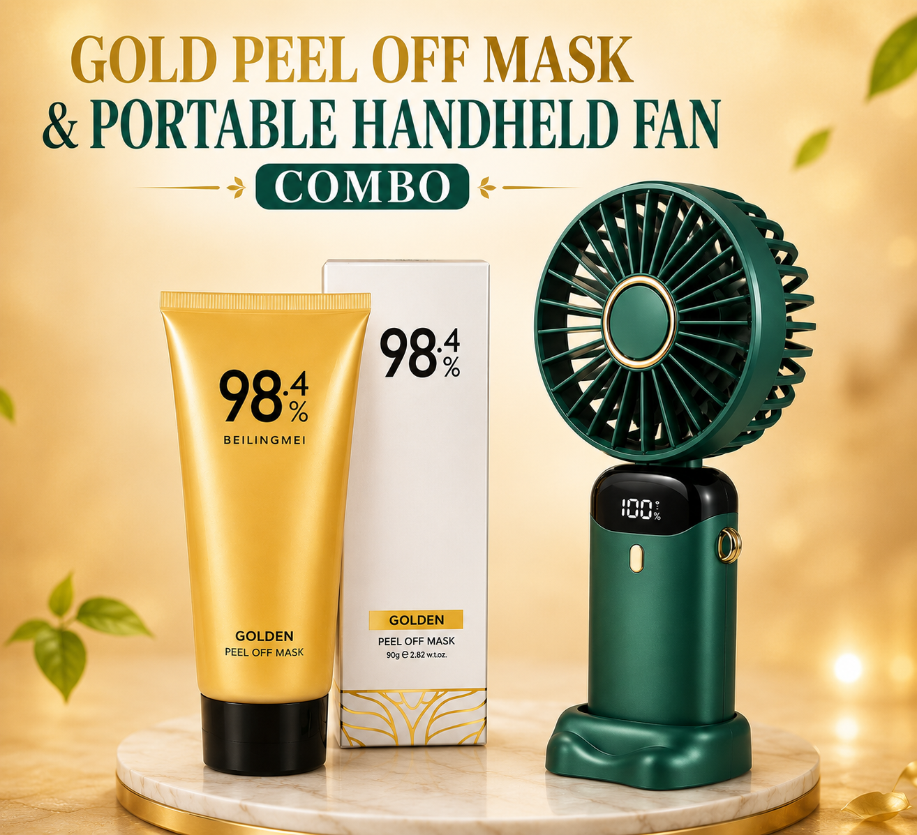 Gold Peel Off Mask & Portable Handheld Fan Combo