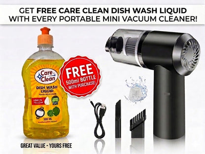 Portable Mini Vacuum Cleaner : FREE 500ml Dish Wash Liquid Included