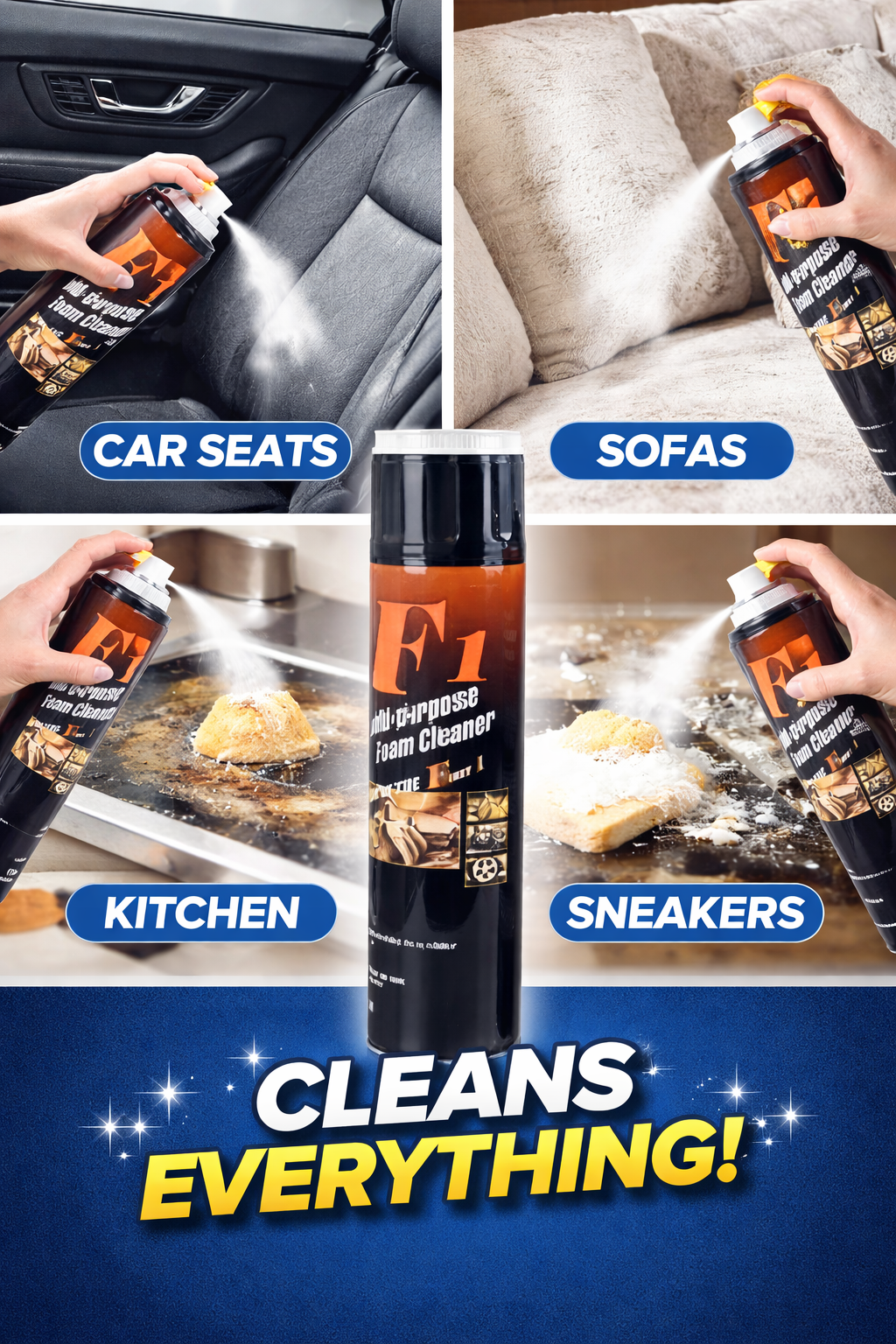 F1 Multi-Purpose Foam Cleaner Spray | Deep Cleaning for Car, Sofa, Kitchen & Home Surfaces