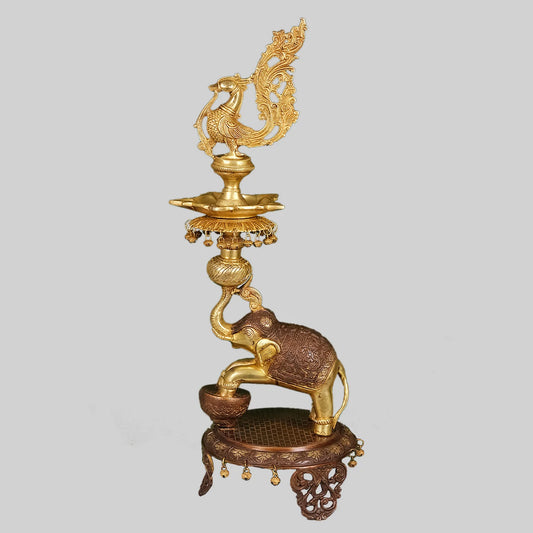 Brass Lamp with Elephant in 2 Tone Finish 31