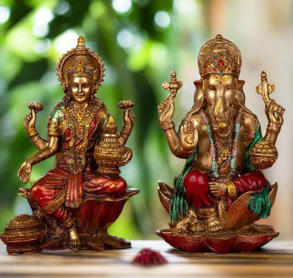 Macadve™ Lakshmi Ganesha Murti in Antique Finish - 7 Inch