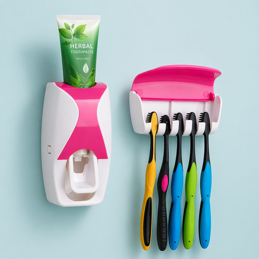 Wall Mounted Toothpaste Dispenser & Toothbrush Holder
