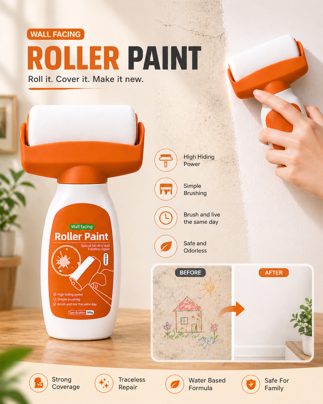 Wall Repair Roller Paint Tool for Quick Wall Touch-Ups