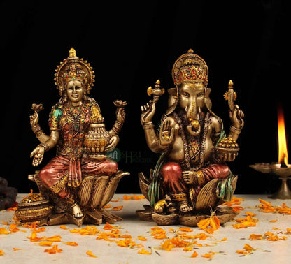 Macadve™ Lakshmi Ganesha Murti in Antique Finish - 7 Inch