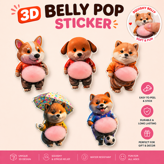 Cute 3D Belly Pop Sticker (5 Pcs)